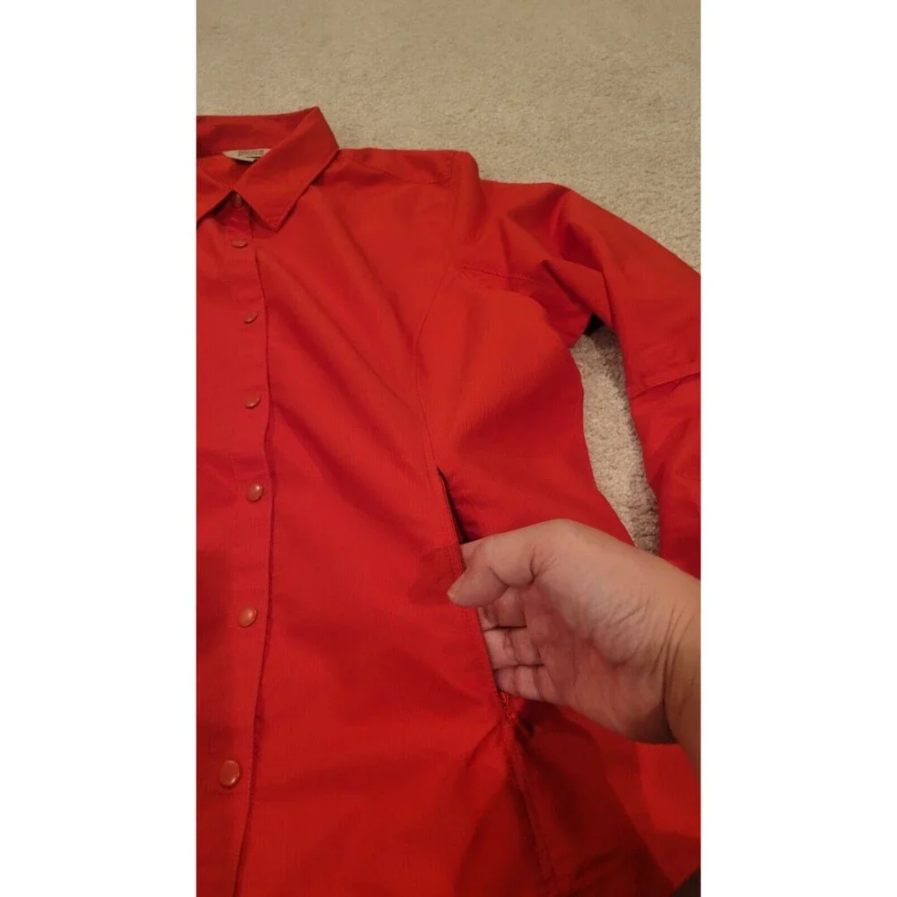 Duluth Trading Co Coolplus Long Sleeve Roll Tab Snap Vented Reddish Orange LG - Picture 3 of 9